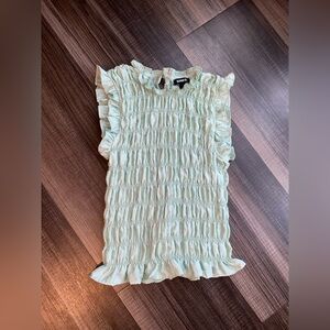 Express green  Ruched Ruffled Blouse